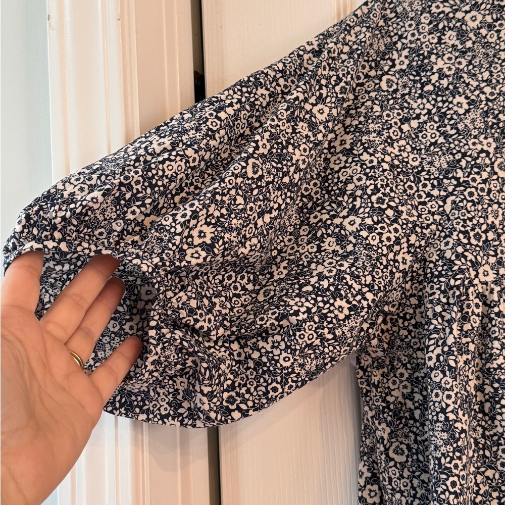 Everlane Shirred Mini Dress, Blue and White Floral Print - Picture 4 of 7